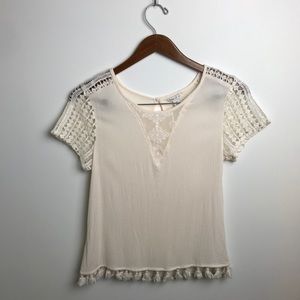 CATO boho off-white tassel top, sz M
